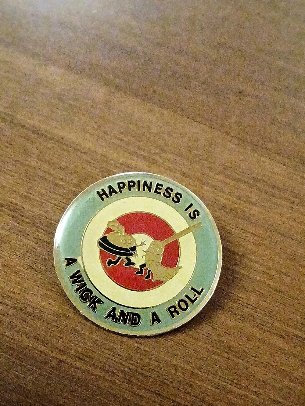 Vintage Happiness is a Wick and a Roll Curling Pin Blue & Red 1"